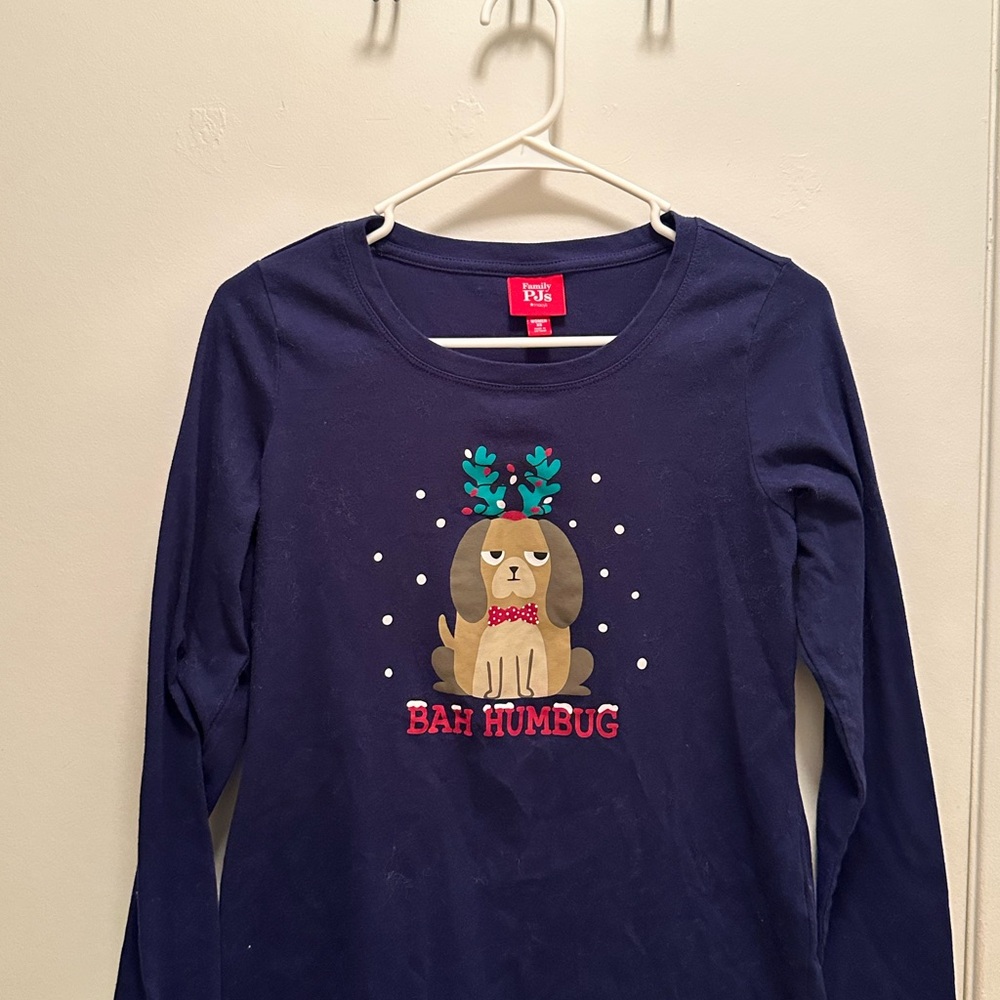 Macy's Blue Long Sleeve Pajama Top with Festive Dog
